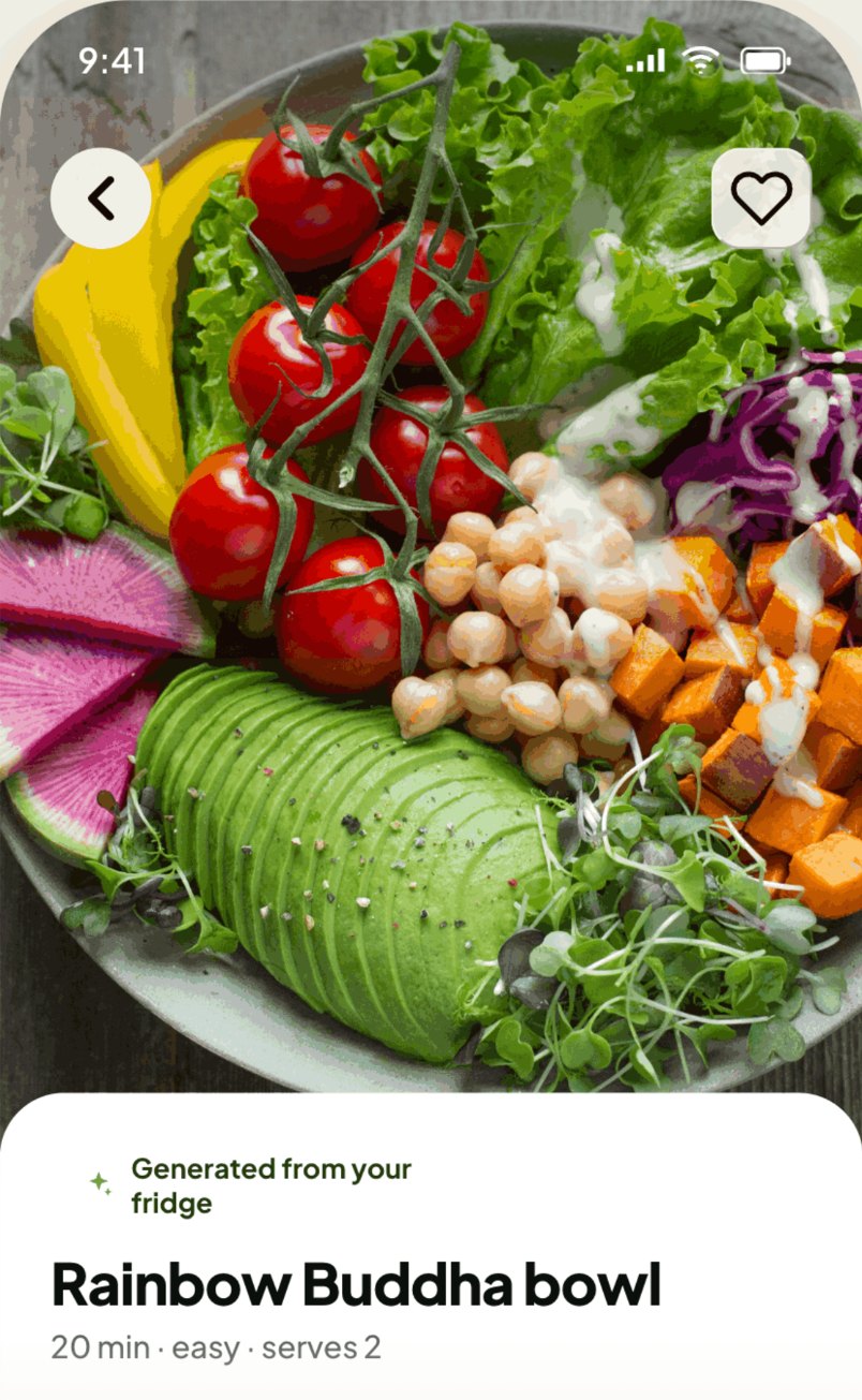 iEatz recipe generated from the fridge: a rainbow Buddha bowl, 20 minutes, serves two
